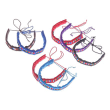 Load image into Gallery viewer, Cotton Blend Geometric Wristband Bracelets (Set of 7) - Tribal Friendship | NOVICA