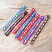 Load image into Gallery viewer, Cotton Blend Geometric Wristband Bracelets (Set of 7) - Tribal Friendship | NOVICA