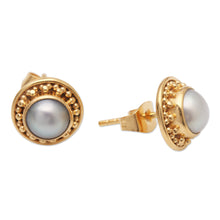 Load image into Gallery viewer, Gold-Plated Cultured Freshwater Pearl Stud Earrings - Wake Me Up | NOVICA