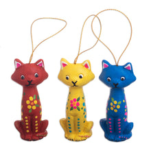 Load image into Gallery viewer, Hand Painted Cat Ornaments (Set of 3) - Christmas Cats | NOVICA