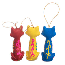 Load image into Gallery viewer, Hand Painted Cat Ornaments (Set of 3) - Christmas Cats | NOVICA
