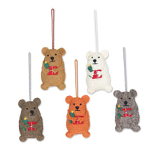 Load image into Gallery viewer, Wool Felt Bear Ornaments (Set of 5) - Bearing Gifts | NOVICA