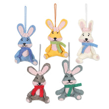 Load image into Gallery viewer, Assorted Felt Bunny Ornaments (Set of 5) - Bunny Greetings | NOVICA