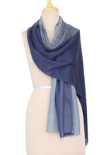 Load image into Gallery viewer, Hand-Woven Blue Wool Shawl from India - Blue Rhapsody | NOVICA