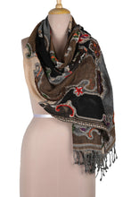 Load image into Gallery viewer, Hand-Embroidered Wool Shawl with Floral Motif - Fall Weather | NOVICA