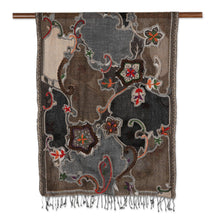 Load image into Gallery viewer, Hand-Embroidered Wool Shawl with Floral Motif - Fall Weather | NOVICA
