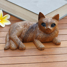 Load image into Gallery viewer, Balinese Suar Wood Cat Statuette - Wide-Eyed Cat | NOVICA