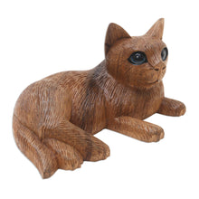 Load image into Gallery viewer, Balinese Suar Wood Cat Statuette - Wide-Eyed Cat | NOVICA