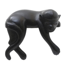 Load image into Gallery viewer, Suar Wood Black Monkey Statuette - Sleeping Monkey in Black | NOVICA
