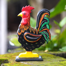 Load image into Gallery viewer, Hand Painted Albesia Wood Rooster Statuette - Brave Rooster | NOVICA