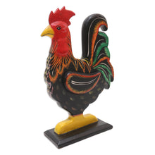 Load image into Gallery viewer, Hand Painted Albesia Wood Rooster Statuette - Brave Rooster | NOVICA