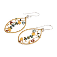 Load image into Gallery viewer, Multicolor Glass Beaded Dangle Earrings with Silver Hooks - Multicolor Crystal Web | NOVICA