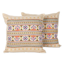 Load image into Gallery viewer, Embroidered Cotton Cushion Covers from India (Set of 2) - Merry Meeting | NOVICA