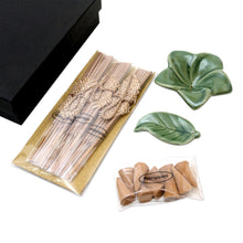 Load image into Gallery viewer, Ceramic Incense Set with Leaf Motif - Scented Frangipani | NOVICA