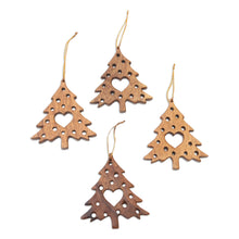 Load image into Gallery viewer, Suar Wood Christmas Ornaments With Hearts Bali (Set of 4) - Tree of Love | NOVICA