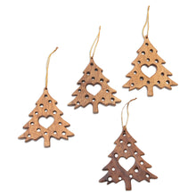 Load image into Gallery viewer, Suar Wood Christmas Ornaments With Hearts Bali (Set of 4) - Tree of Love | NOVICA