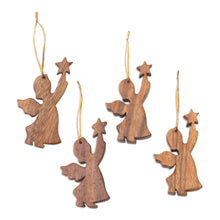 Load image into Gallery viewer, Hand Carved Wooden Christmas Ornaments (Set of 4) - Simple Angels | NOVICA