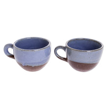 Load image into Gallery viewer, Blue and Brown Ceramic Coffee Cups from Honduras (Pair) - Sea Blue Morning | NOVICA