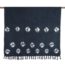 Load image into Gallery viewer, Navy Cotton Slub Throw with Tie-Dye Motif - Pacific Dreams | NOVICA