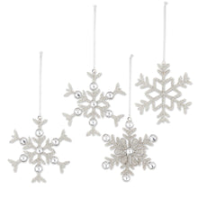 Load image into Gallery viewer, Handmade Christmas Ornaments from India (Set of 4) - Silvery Snowflakes | NOVICA
