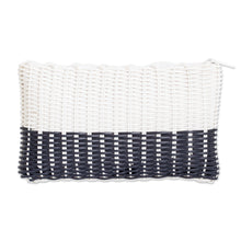 Load image into Gallery viewer, White and Black Recycled Vinyl Cord Cosmetic Bag (Small) - Light over Darkness | NOVICA
