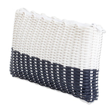 Load image into Gallery viewer, White and Black Recycled Vinyl Cord Cosmetic Bag (Small) - Light over Darkness | NOVICA