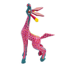 Load image into Gallery viewer, Wood Hand Painted Giraffe Alebrije Finely Painted in Red - Stargazing Giraffe in Red | NOVICA