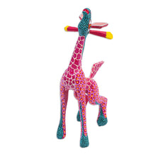 Load image into Gallery viewer, Wood Hand Painted Giraffe Alebrije Finely Painted in Red - Stargazing Giraffe in Red | NOVICA