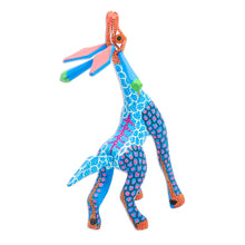 Load image into Gallery viewer, Wood Giraffe Alebrije Hand Painted in Blue and Ochre - Stargazing Giraffe in Blue | NOVICA