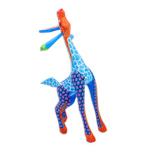 Load image into Gallery viewer, Wood Giraffe Alebrije Hand Painted in Blue and Ochre - Stargazing Giraffe in Blue | NOVICA