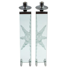 Load image into Gallery viewer, Sun Theme Etched Glass & Aluminum Candleholders (Set of 2) - Mirror Suns | NOVICA