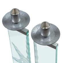 Load image into Gallery viewer, Sun Theme Etched Glass & Aluminum Candleholders (Set of 2) - Mirror Suns | NOVICA