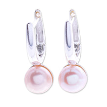 Load image into Gallery viewer, Cultured Pearl and Sterling Silver Drop Earrings - Mood Lift in Peach | NOVICA