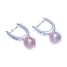 Load image into Gallery viewer, Cultured Pearl and Sterling Silver Drop Earrings - Mood Lift in Peach | NOVICA