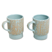Load image into Gallery viewer, Ceramic Mugs with Rustic Finish (Pair) - Sea Foam | NOVICA