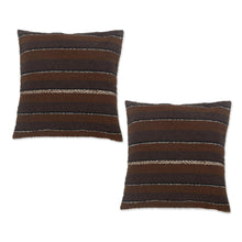 Load image into Gallery viewer, Brown Alpaca Blend Throw Pillow Covers from Peru (Pair) - Soft Brown | NOVICA