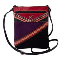 Load image into Gallery viewer, Small Suede Shoulder Bag with Llama on Mountain Image - Traveling Llama | NOVICA