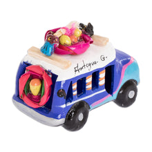 Load image into Gallery viewer, Blue and Turquoise 3.5 In Ceramic Bus from Guatemala - Blue Old Time Bus | NOVICA