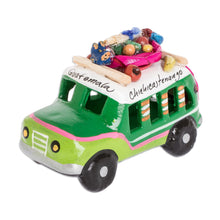 Load image into Gallery viewer, Mini 3.5 Inch Green Ceramic Bus Sculpture from Guatemala - Green Old Time Bus | NOVICA