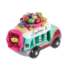 Load image into Gallery viewer, Green and Brown Ceramic Mini Bus Decoration from Guatemala - Brown and Turquoise Old Tim... | NOVICA