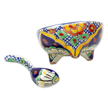 Load image into Gallery viewer, Handmade Ceramic Bowl and Spoon Set - Hidalgo Fiesta | NOVICA