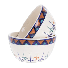 Load image into Gallery viewer, Ceramic Hand Painted Soup Bowls with Geometric Design (Pair) - Antigua Breeze | NOVICA