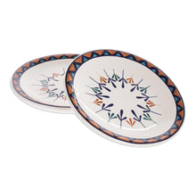 Load image into Gallery viewer, Two Off-White Ceramic Luncheon Plates with Geometric Design - Antigua Breeze | NOVICA