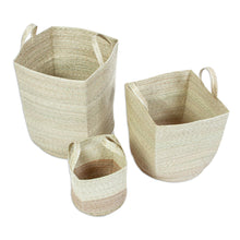 Load image into Gallery viewer, Palm Frond Fiber Squared Basket Home Accents (Set of 3) - Mesoamerican Totes | NOVICA
