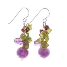 Load image into Gallery viewer, Thai Peridot and Amethyst Dangle Earrings - Violet Forest | NOVICA