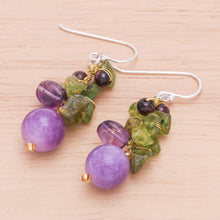Load image into Gallery viewer, Thai Peridot and Amethyst Dangle Earrings - Violet Forest | NOVICA