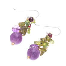 Load image into Gallery viewer, Thai Peridot and Amethyst Dangle Earrings - Violet Forest | NOVICA