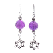 Load image into Gallery viewer, Amethyst Dangle Earrings with Star Motif - Center Stage in Purple | NOVICA