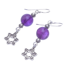 Load image into Gallery viewer, Amethyst Dangle Earrings with Star Motif - Center Stage in Purple | NOVICA