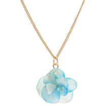 Load image into Gallery viewer, Gold-Plated Blue Hydrangea Petal Pendant Necklace - Wild Hydrangea in Blue | NOVICA